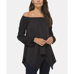 MICHAEL KORS Textured Pouf Off Shoulder Handkerchief Top Black XS